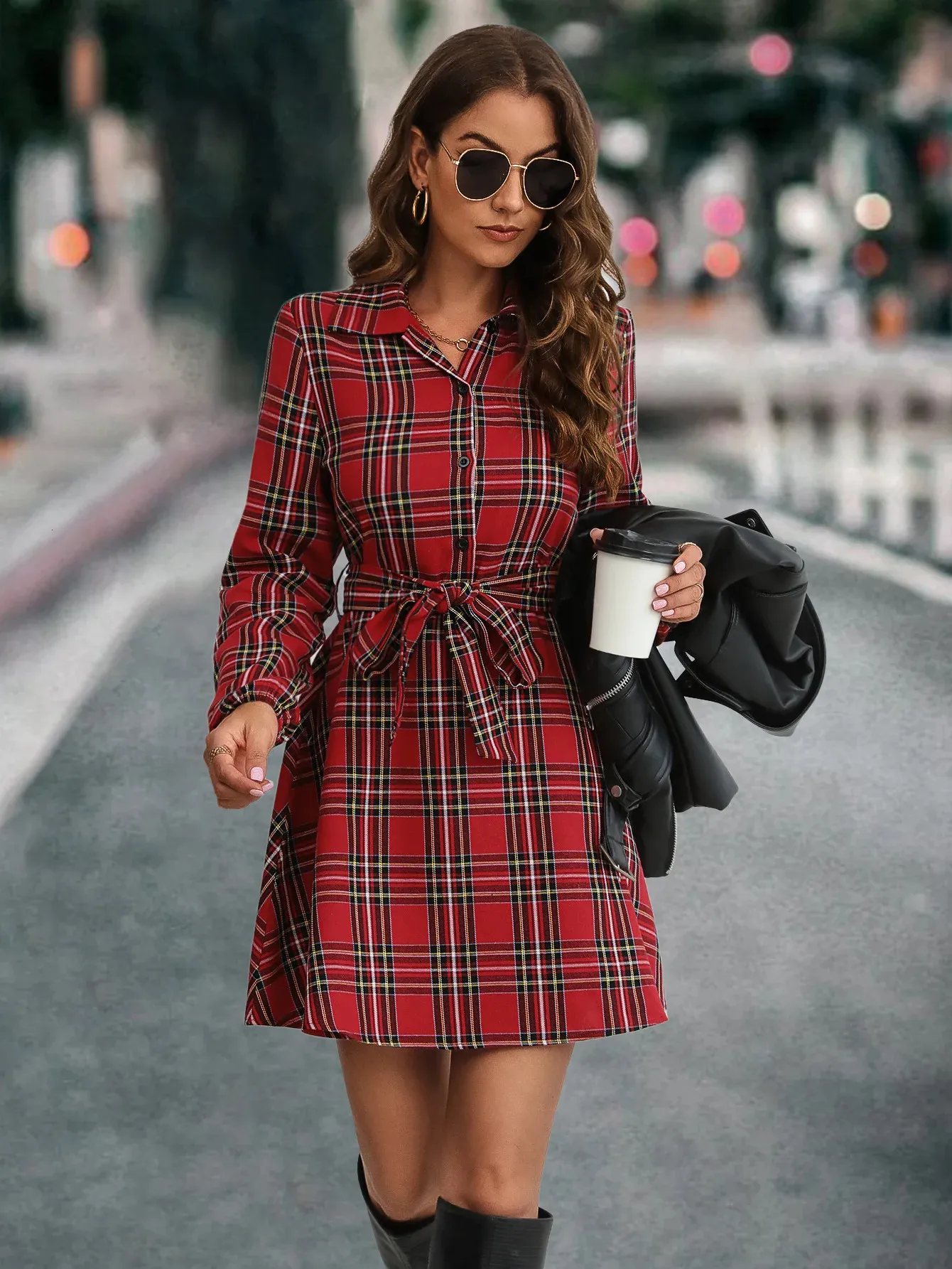 Plaid Shirt Dress: Elegant Long Sleeve Fall Style. Shop Now! from