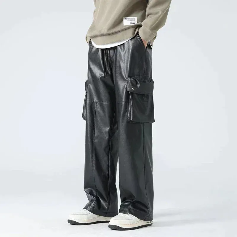 Mens Black Faux Leather Pants - Matte Finish, Straight Leg
