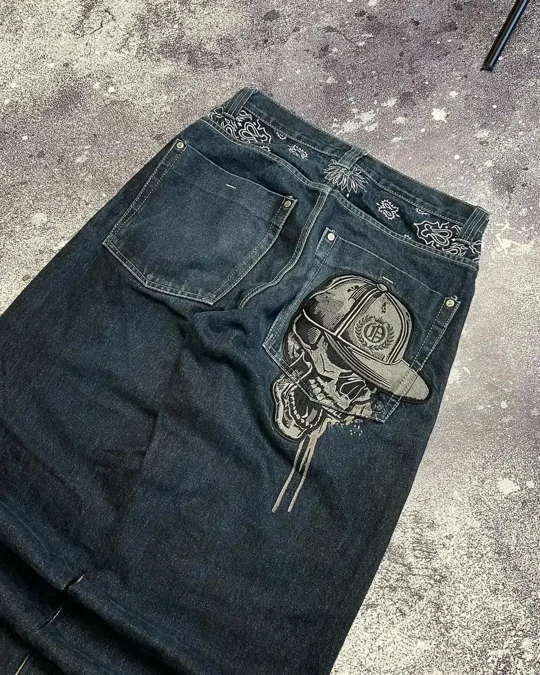 00s archive scull print pants y2k グランジ Amazon.com: Y2K Jeans Men's Hip Hop Vintage Skull Embroidery