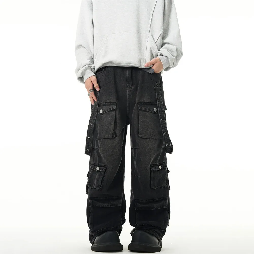 パンツ washed denim cargo pants y2k BLACK washed strap denim cargo pants y2k BLACK