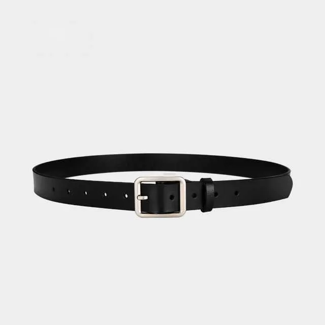 W240807 Leather Womens Belt 2.8cm Black Square Pin... From  display picture 3