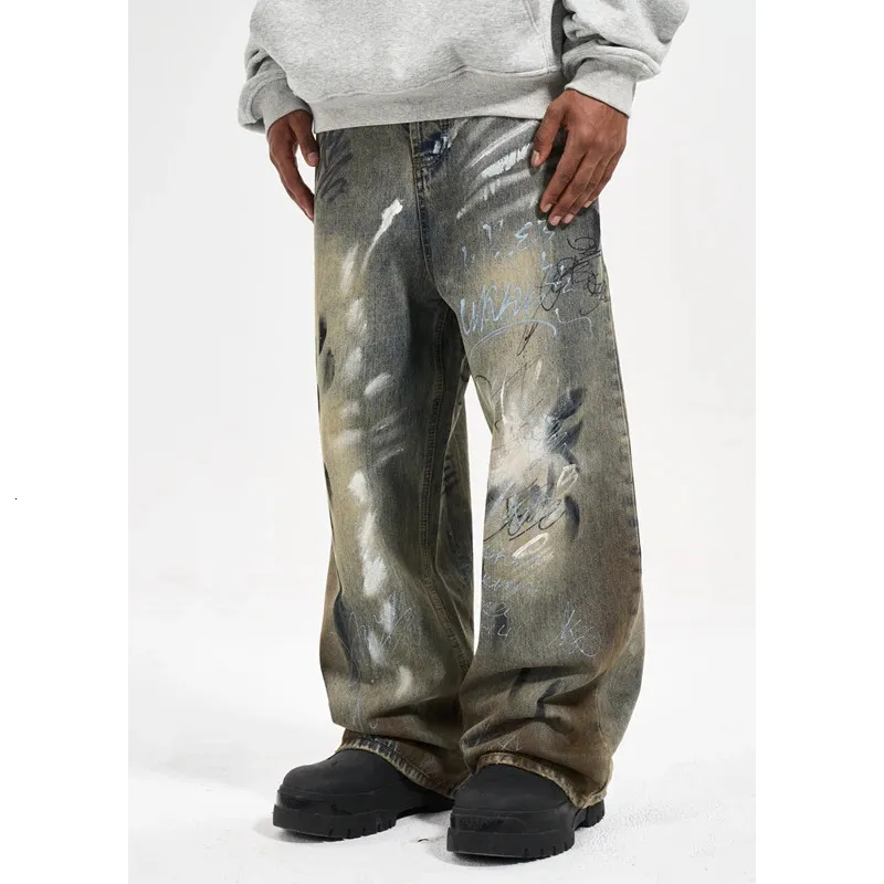 Graffiti Jeans: High Street Style Wide Leg Denim for Men