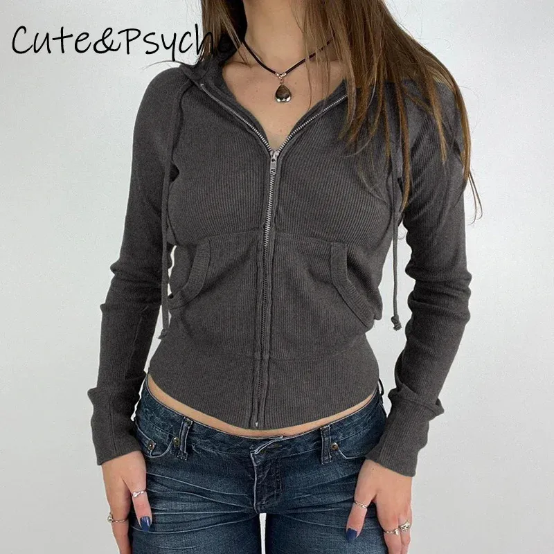 Y2K Crop Zip Up Hoodie: Fashionable Womens Jacket with