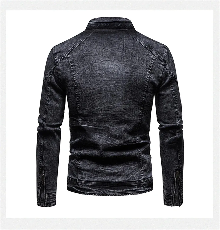 Slim Fit Blue Denim Jacket Mens - Motorcycle, Spring