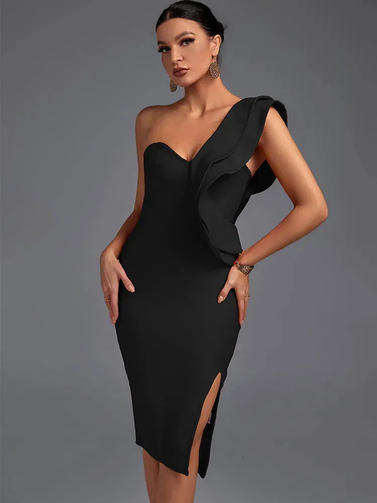 princess polly baby blue dress Venus Black Asymmetric Ruffle Bottom Bandage Dress 2XL / Black main image 0