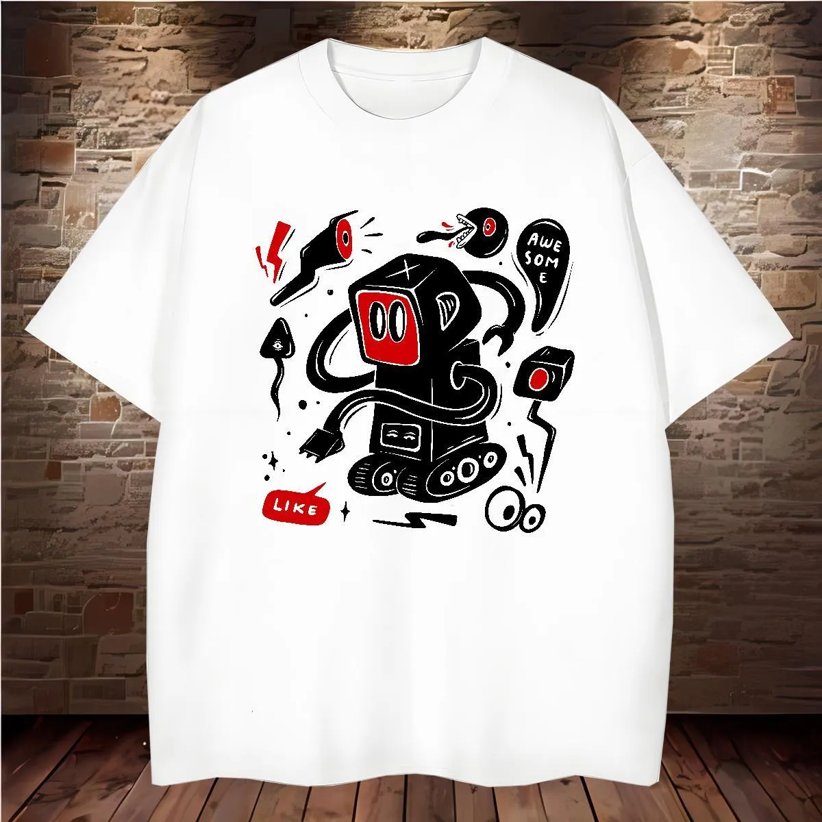 Maglietta Uomo Something Somewhere Robot Evolution, Manica Corta, 100% Cotone, Rossa, Taglia XL - 3
