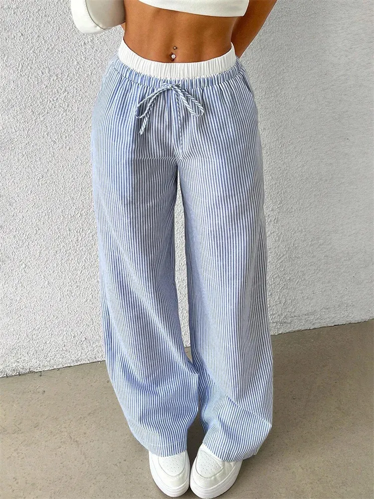Stylish Wide Leg Trousers Womens Fall Winter Striped Pants