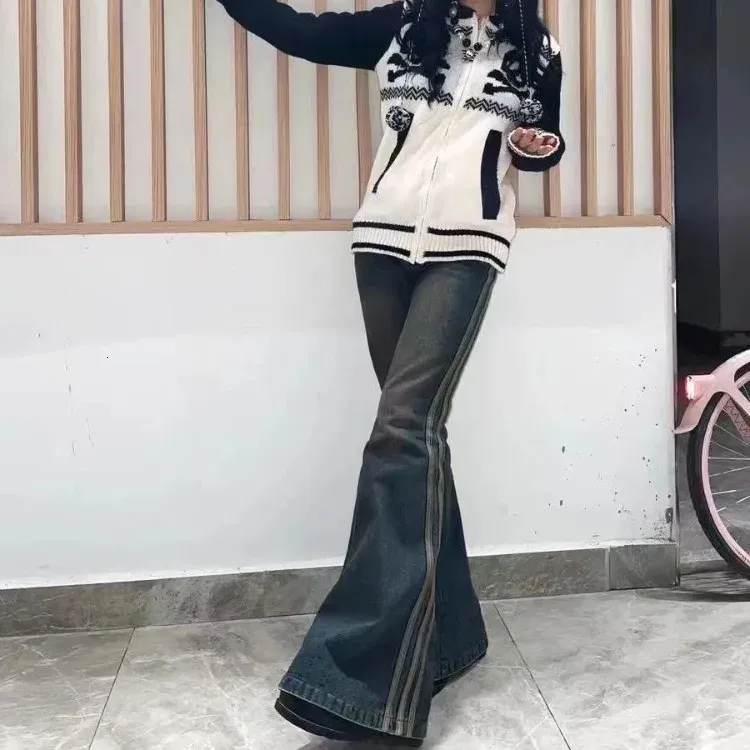 Vintage Striped High Waist Flare flare jeans with Runge Vintage Striped High Waist Flare flare jeans with Runge