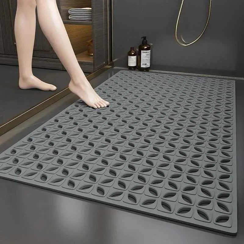 Waterproof Non-Slip Bathroom Shower Mat Anti-Slip Rug Toilet Floor Mat Washable - White-43*75cm