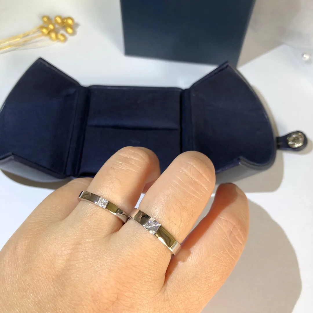Sterling Silver Zircon Couple Rings Designer Platinum Plated Wedding Bands for Women and Men US Sizes 5 9
