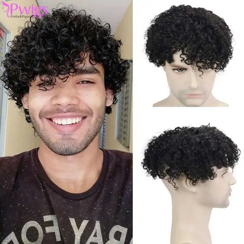 Afro Curly Men's Toupee: Brown #1B, Full Swiss Lace, 10x8 Inch Shop Now!
