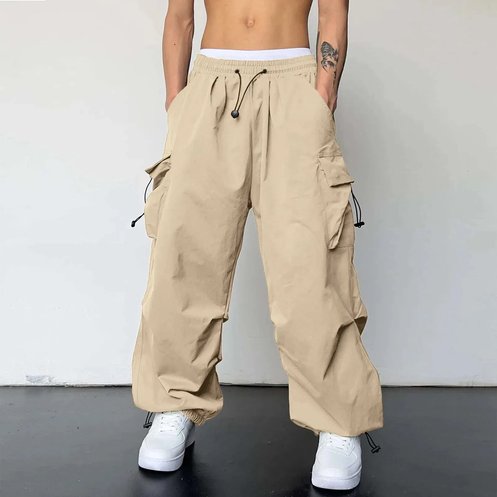 Mens Camouflage Cargo Pants Multi Pocket Woven Baggy Trousers With