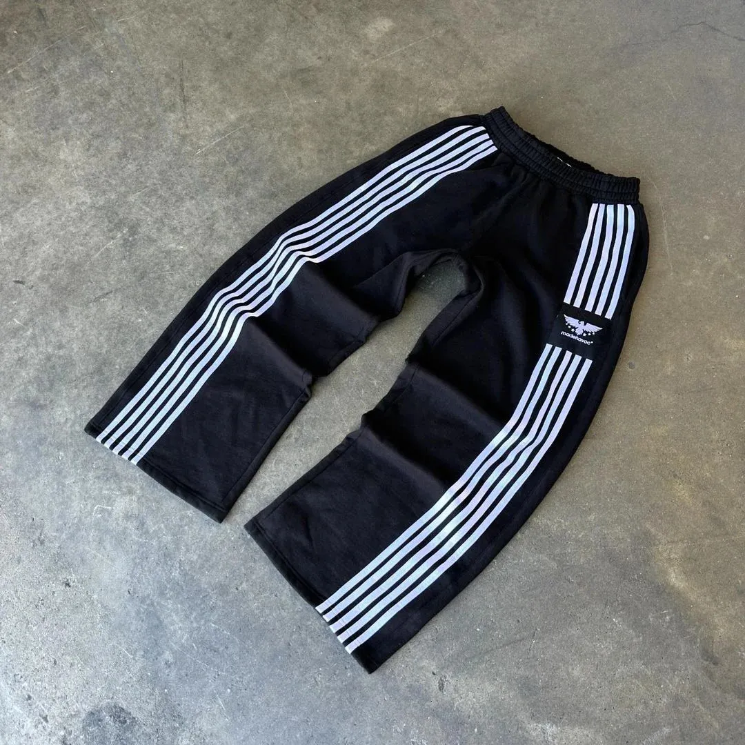 DHgate.com:American Hip-Hop Loose Striped Splicing Wide Leg DHgate.com:American Hip-Hop Loose Striped Splicing Wide Leg