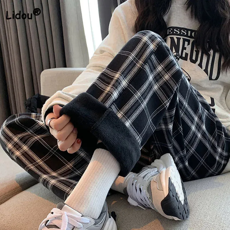 Save Big on Bulk Womens Wide Leg Plaid Pants Ladies Plaid Pants: Women's  Fleece Wide Leg Trousers, High Waist Autumn Winter Casual Plaid Trousers