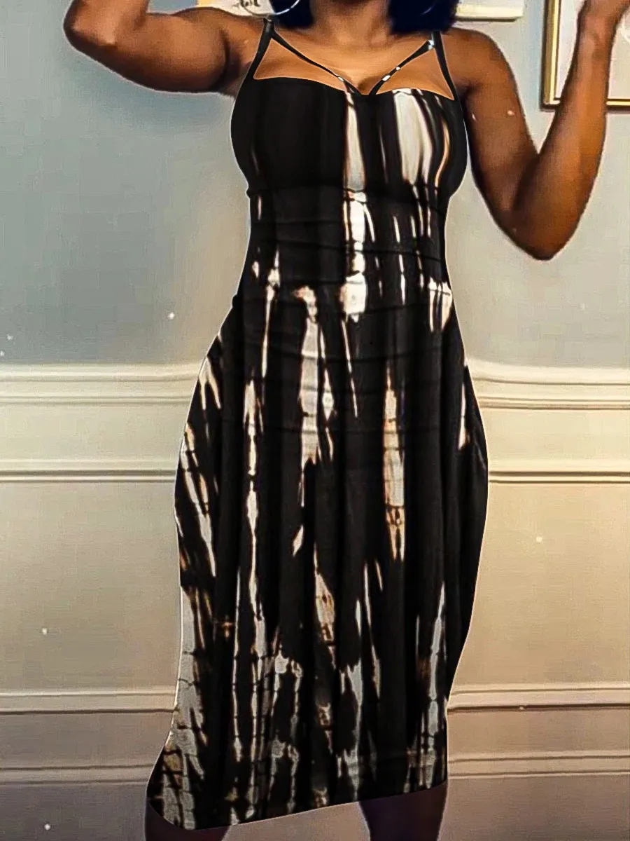 Plus Size Tie Dye Bodycon Cami Dress - Sleeveless Maxi Dress for Women's Summer Fashion, Streetwear, and Parties (240807)