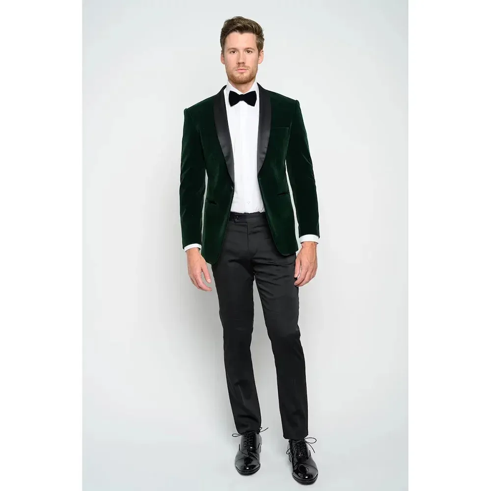 Elegant Velvet Men's Slim Fit Suit: Shawl Lapel, Single Button Perfect  for Parties Formal Events Shop Now! - Main Image