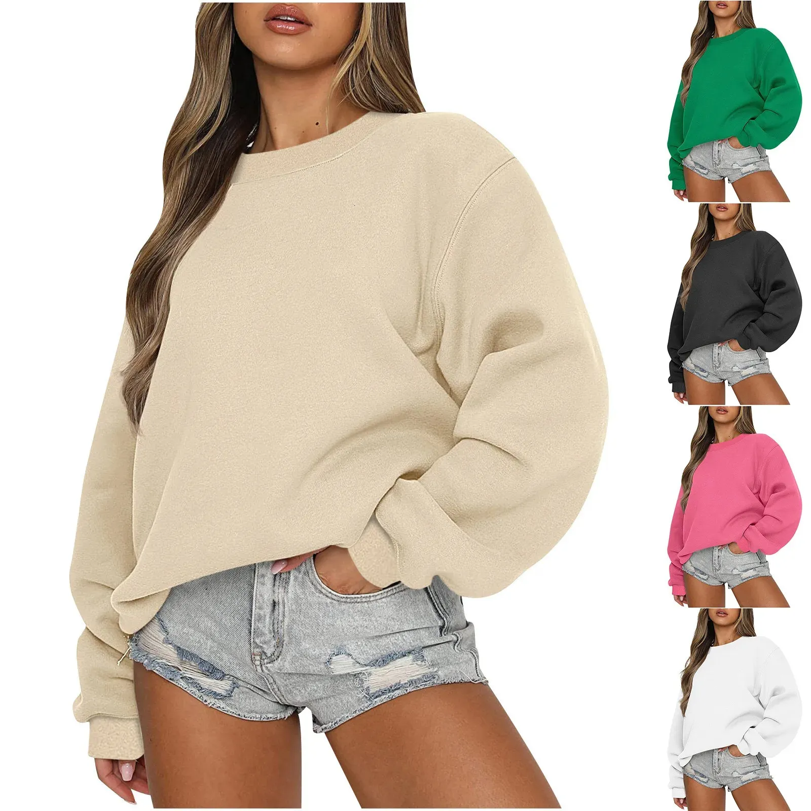 Cozy Autumn & Winter Long Sleeve Sweatshirt - Casual Crewneck Fleece ...