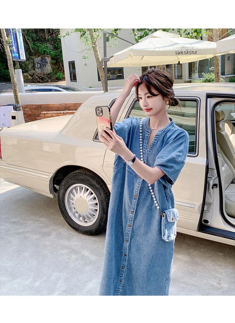 Plus Size Denim Dress for Women Floor-Length Trumpet Silhouette with  Ruffled Collar and Flare Sleeves from Dhgate Plus size Dresses - price 78.63
