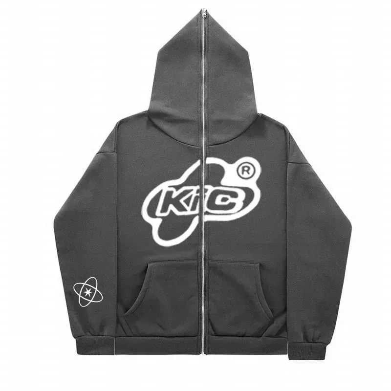 Retro Y2K Full Zip Up Hooded Sweatshirt - Unisex Harajuku