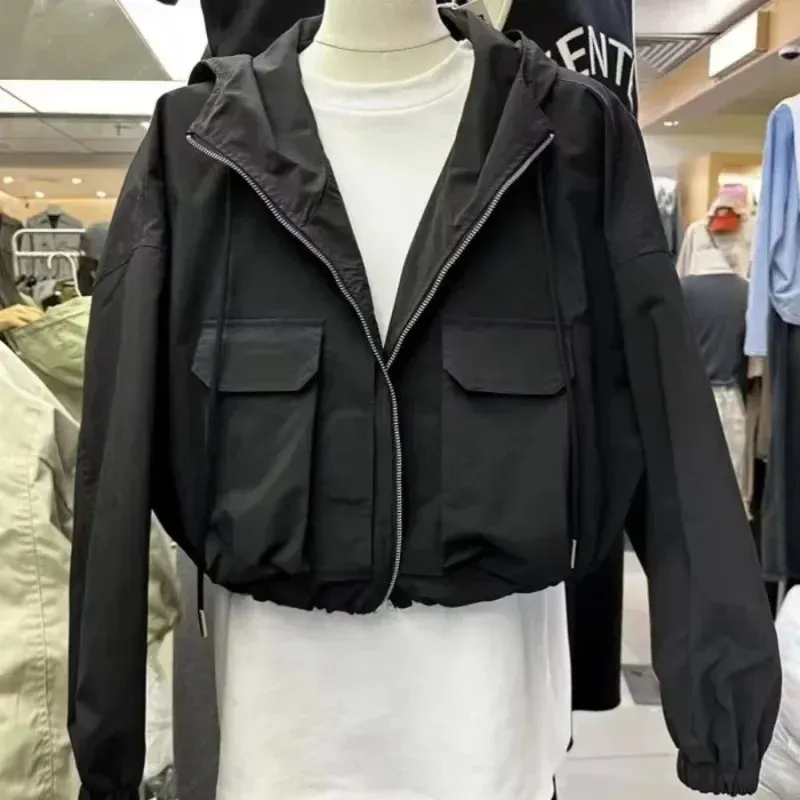 【SATIIIZ】Kerryan Cropped Hooded Wind Jacket Harajuku Style Cropped trench jacket for Women - Hooded