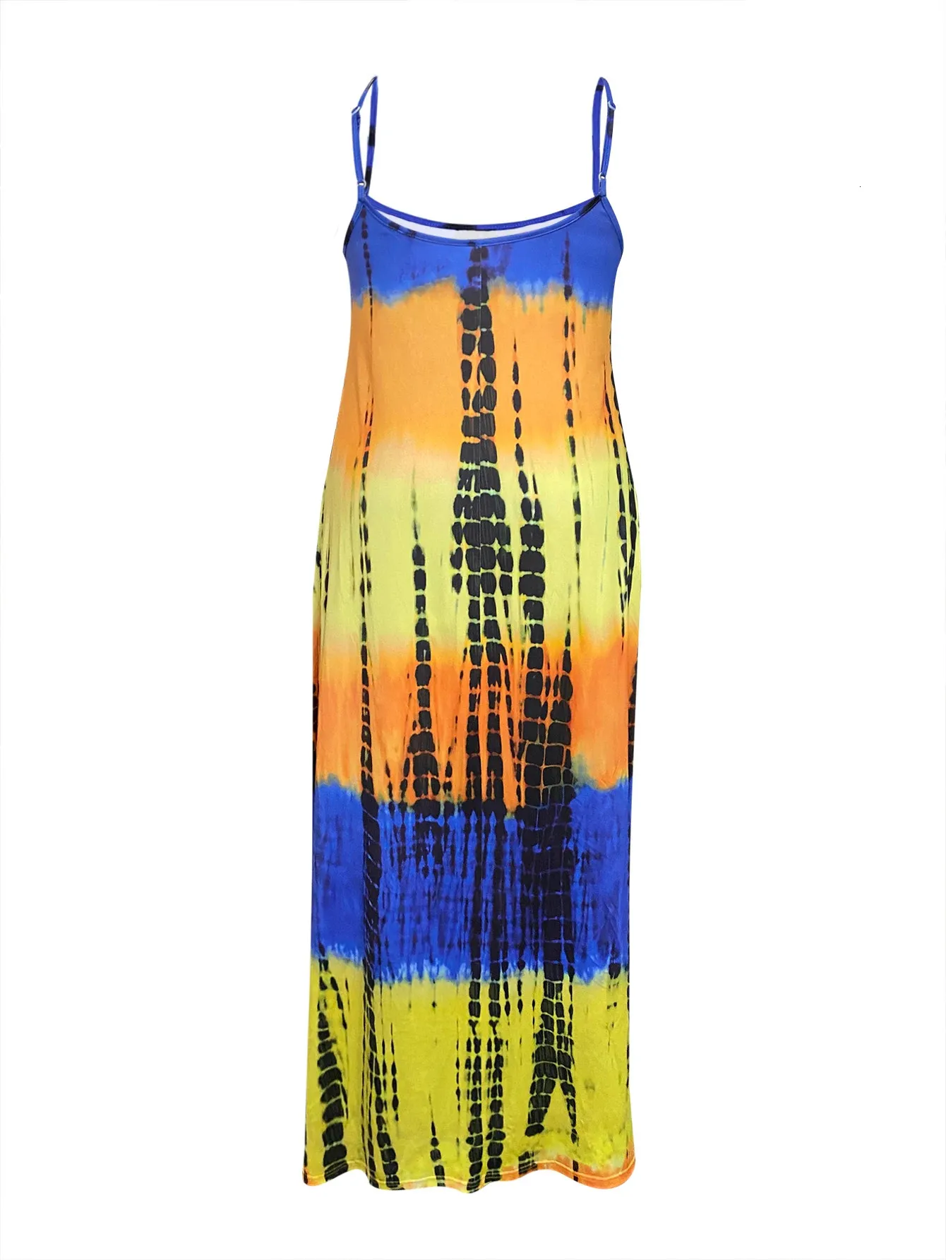 BELAROI Plus Size Maxi Dress - Casual Summer Dress With Pockets & Side Split (Tie Dye Dark Blue, 2X)
