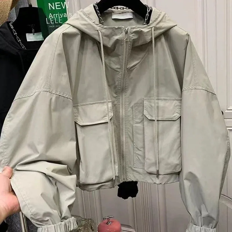 【BAON】Inser Cotton Hood Crop Jacket Harajuku Style Cropped trench jacket for Women - Hooded