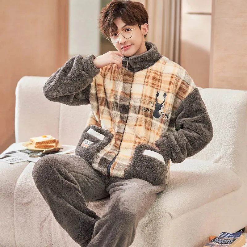 DHgate.com:Winter Flannel Mens Pajama Set, Long Sleeve Warm
