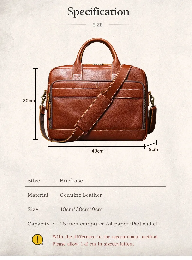 ROOG Men's Leather Briefcase Business Computer Bag for 16 Inch Laptop ...