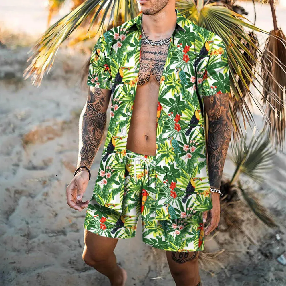 Save Big on Bulk Hawaiian Shirt And Shorts Set Mens Beachwear Set Tropical  Print Mens Beach Shirts, Loose Fit Short Sleeve Leisure Two Piece Shorts