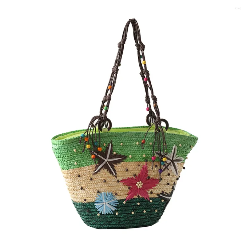 Starfish Woven Shoulder Bag Beaded Top Handle Handbag