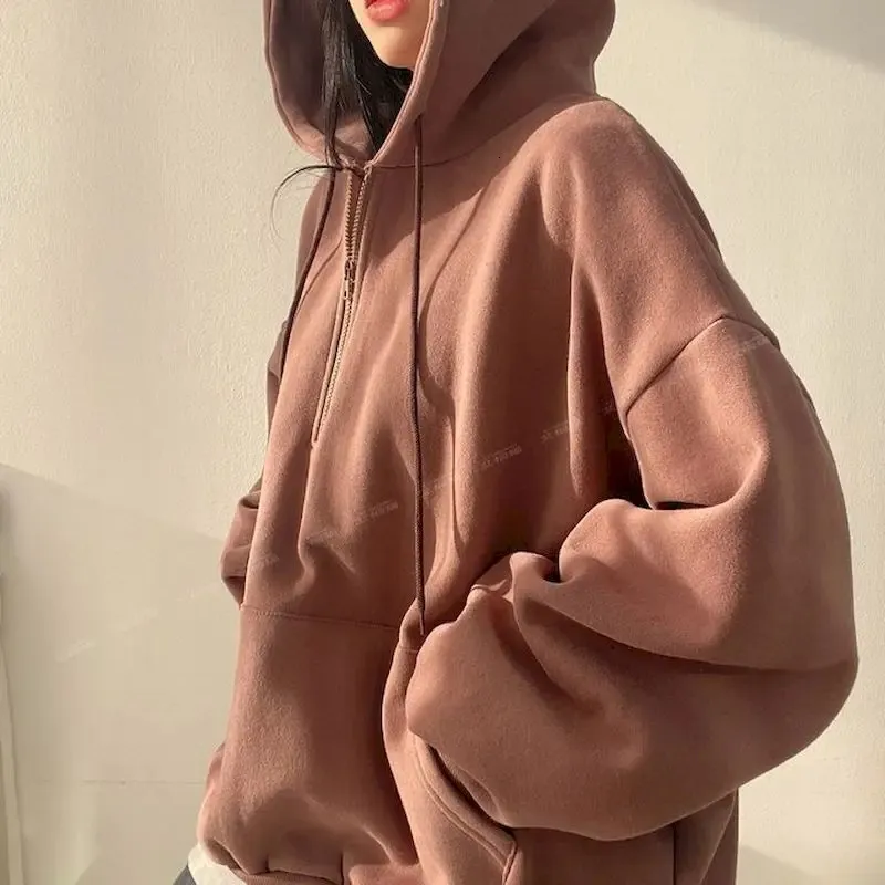 Hoodies Korea: Oversized Womens Solid Color Hoodie With