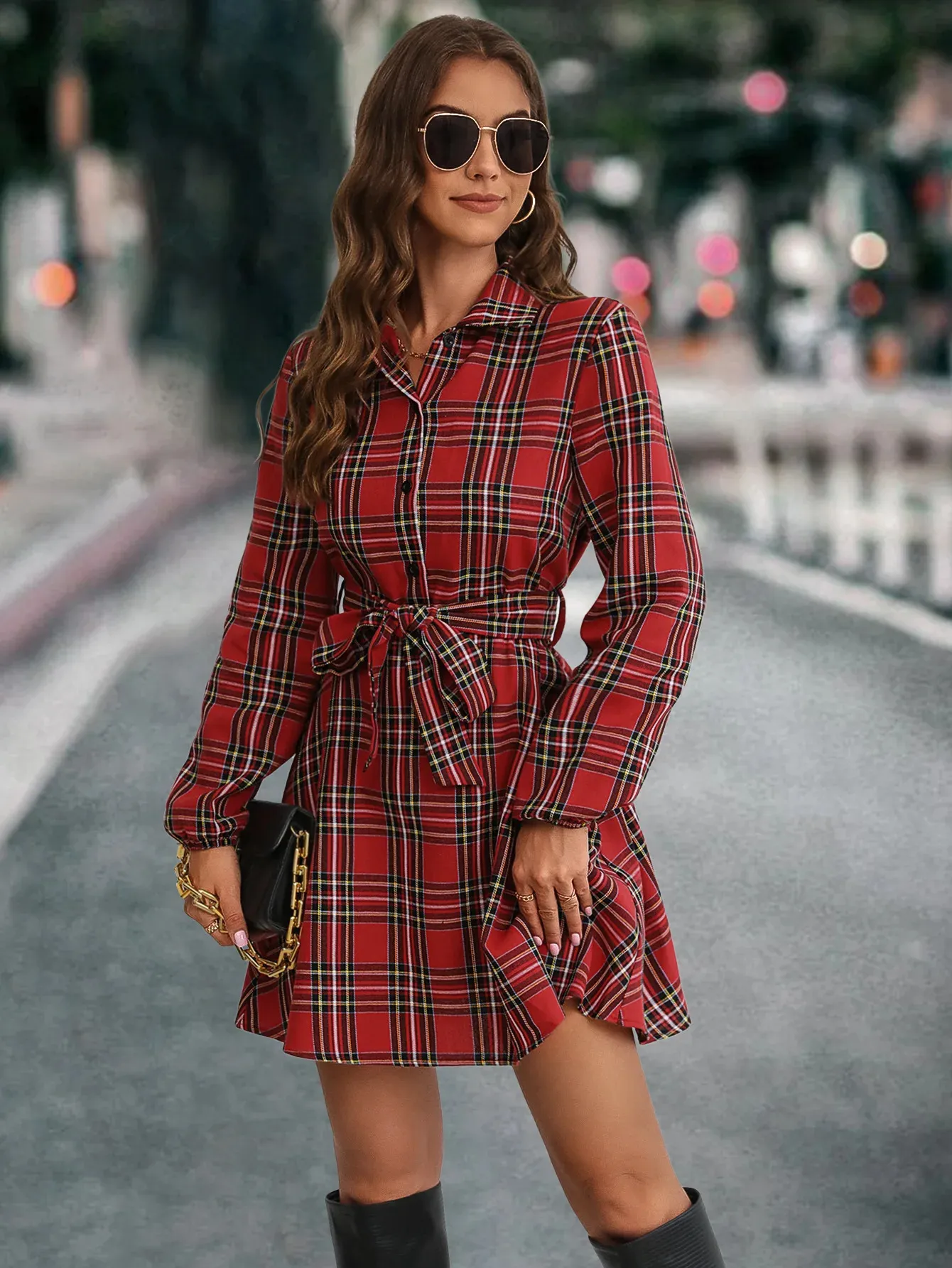 Plaid Shirt Dress: Elegant Long Sleeve Fall Shop Now!