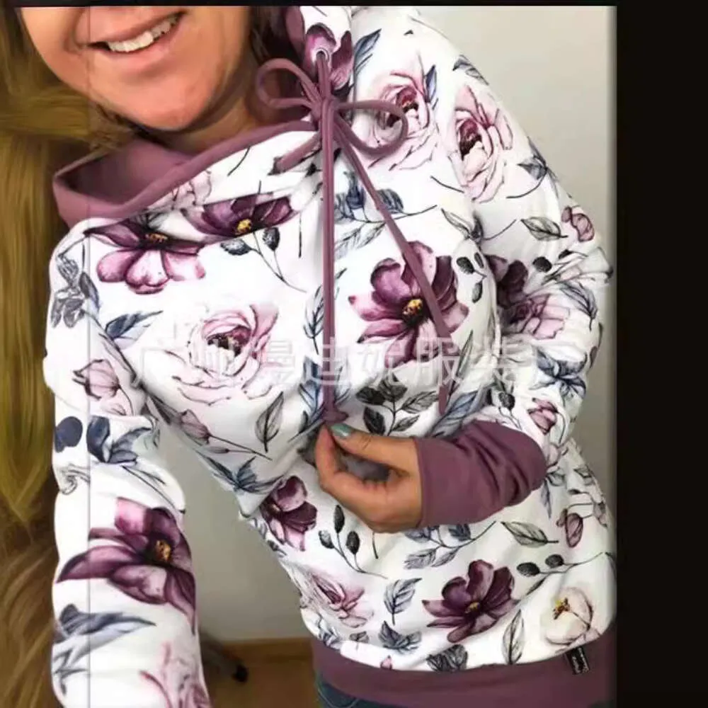 Ny kvinders hættetrøje løs langærmet trykt casual jakke sweatshirt til efterår og vinter