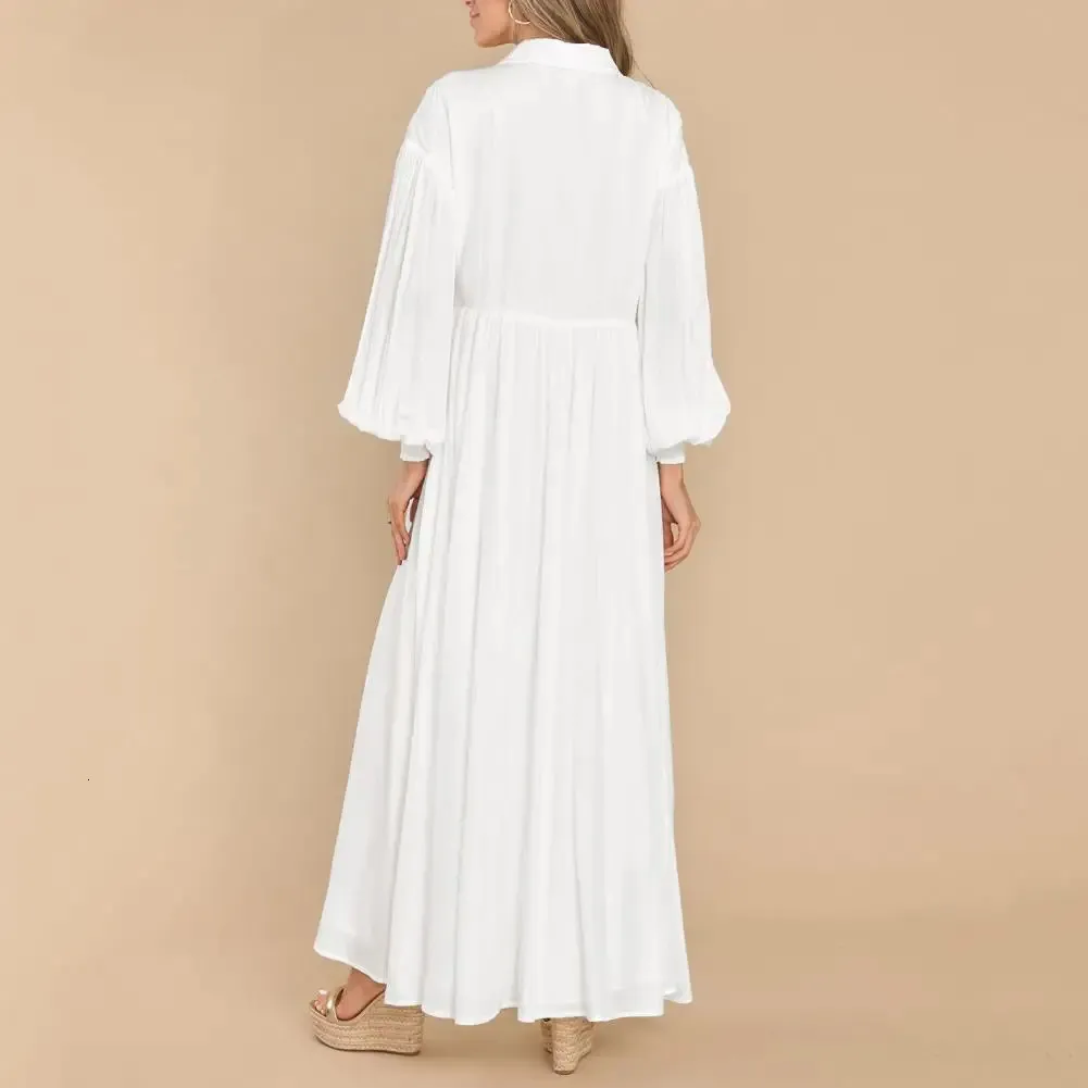 long flowing casual dresses Hrsba Women Summer Solid Color Button Lapel Linen Like Tank Dress Loose  Flowy Long Maxi Dress Casual Summer Dresses for Women