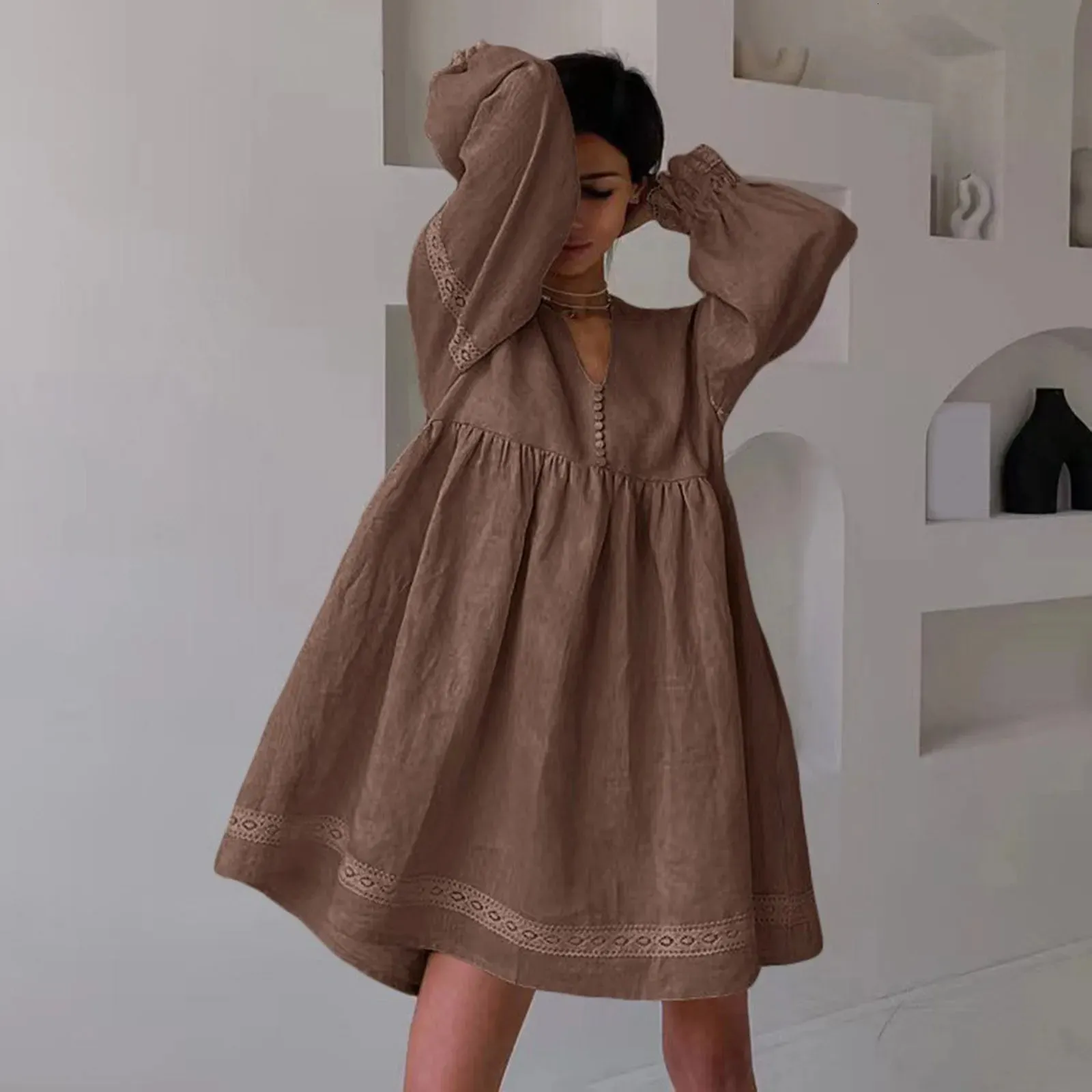 Fashion Summer Dresses A Lines Women Dress for Women Temperament Commuting V Neck Sleeve Loose Fit Dress Woman Clothing 240807
