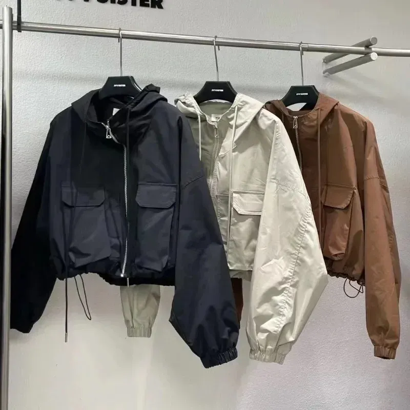 Harajuku Style Cropped trench jacket for Women - Hooded
