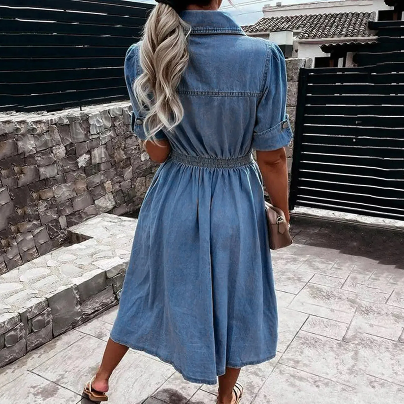 Boho Mini Dress: Trendy Short Sundress with Pocket skirt and Denim Button for Women's Summer Fashion (240807) Boho Mini Dress: Trendy Short Sundress with Pocket skirt and Denim Button for Women's Summer Fashion (240807)