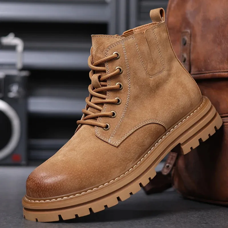 Koe Suede Lederen Mannen Laarzen Casual High Top Winter Enkel Laars Heren Schoenen Bont Pluche Warme Motorfiets Laarzen Zapatos Hombre 240805 Van 42 34 DHgate