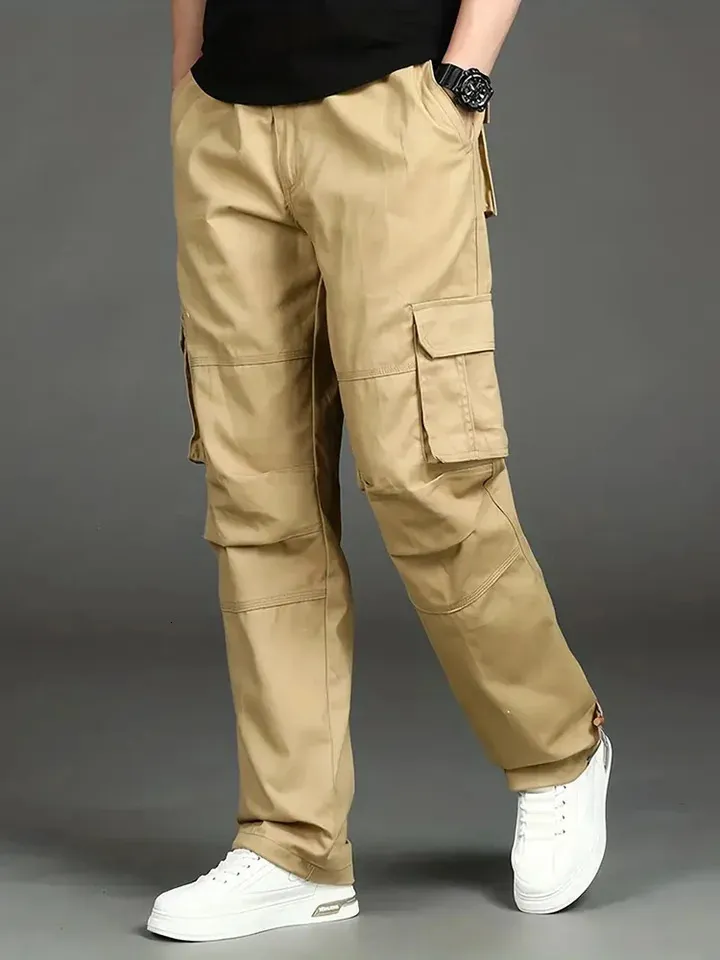 Men's Cotton mens black cargo pants with Multi-Flap