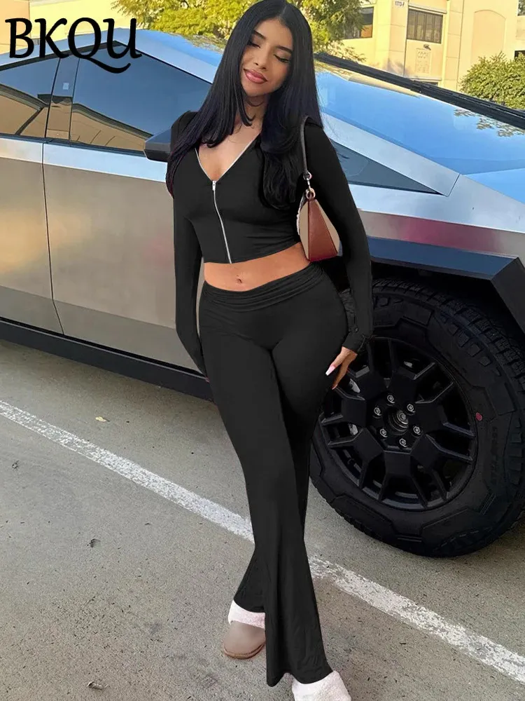 Casual Chic: Tracksuit Womens - Hooded Sweatshirt & Flare Pants Set ...