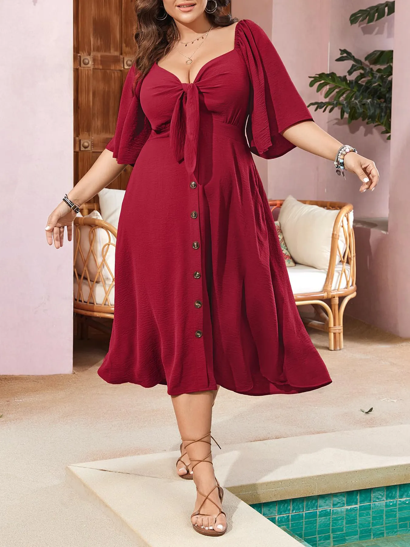 white christmas dresses Plus Size Short Strapless A-Line Dress by Poly USA W1214 22w / Teal main image 0
