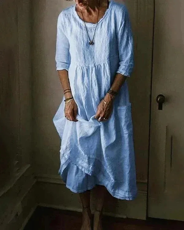 cotton loose dresses for women Lace-Trimmed Loose Linen Cotton Long Dress for Women White / 3XL