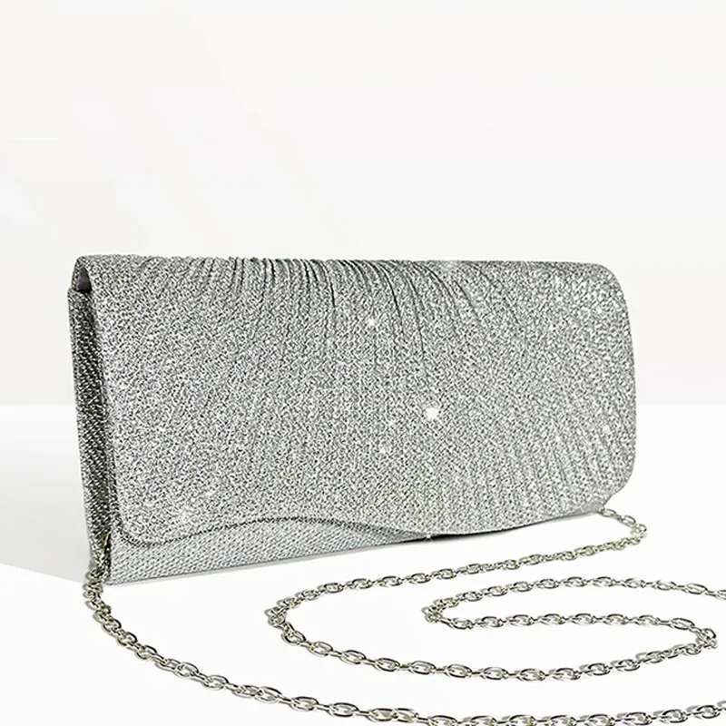 Silver Clutch Purse: Womens Glitter Envelope Evening Bag