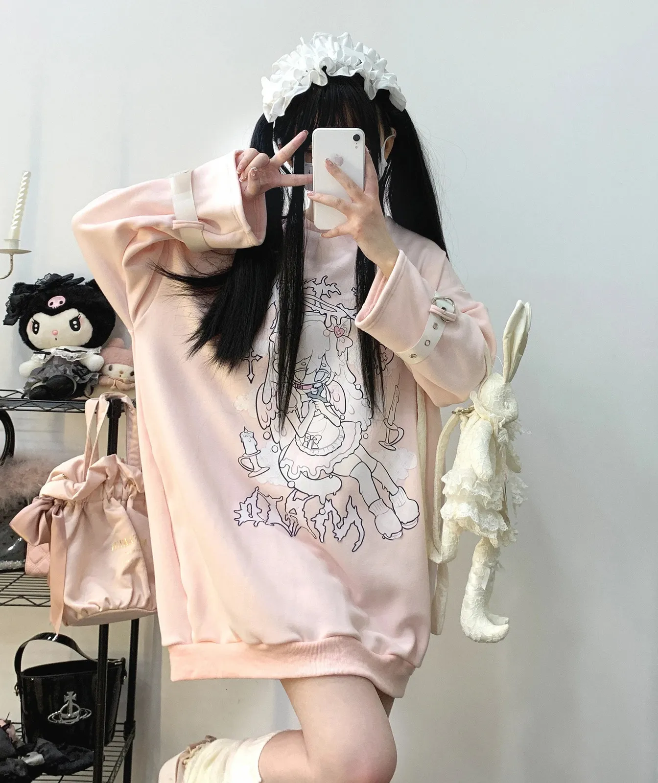 great wood house パーカー　セクシーガール　y2k grhaat Y2k Hip Hop Hoodie Punk Gothic Bubble Letter Print