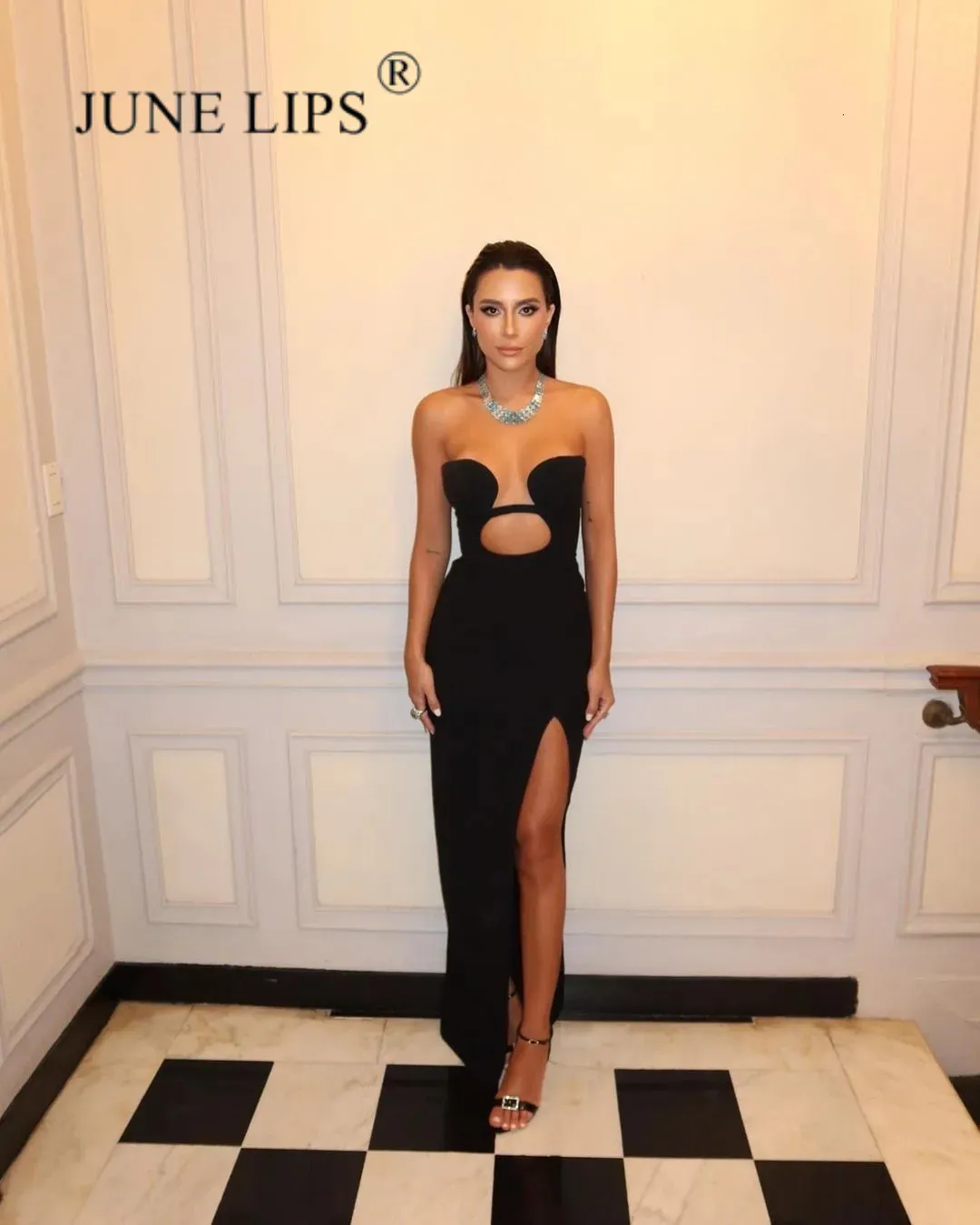 Elegant Black Strapless Bandage Dress for Women - Une Lips Summer Evening Gown