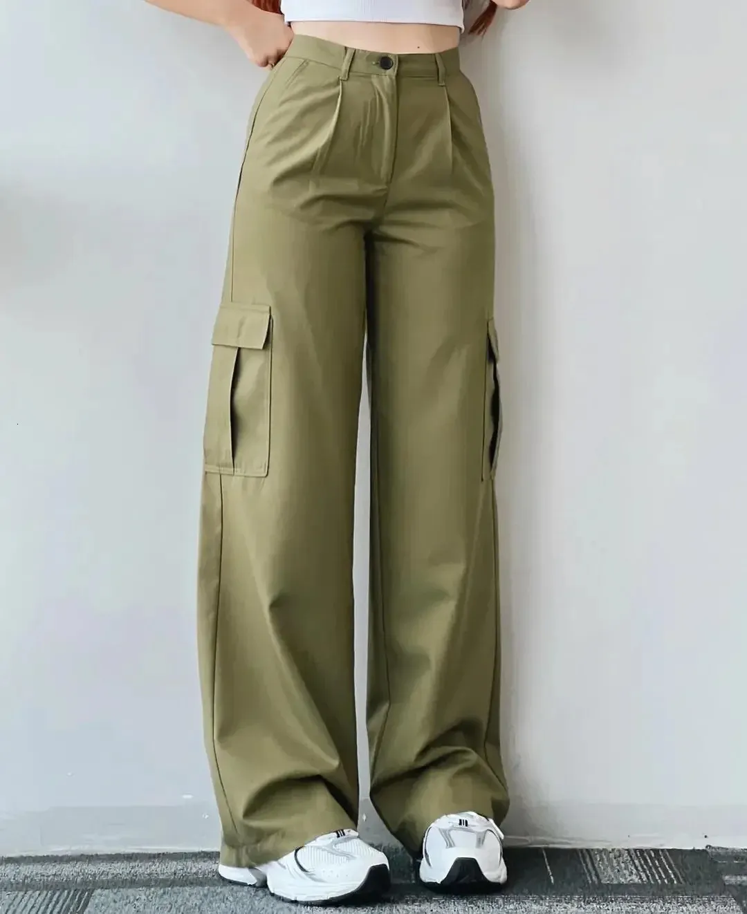 High Waist Wide Leg Cargo Pants - Womens Casual Trousers