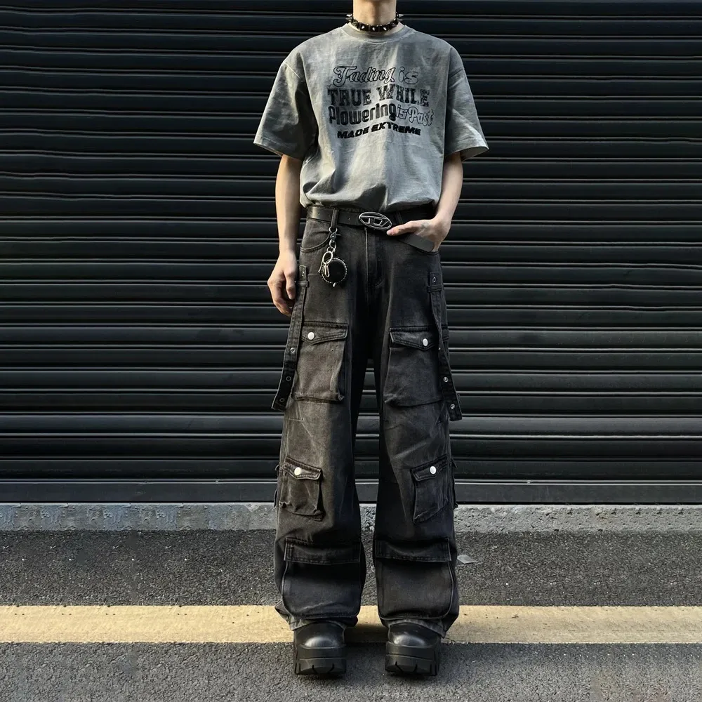 パンツ washed denim cargo pants y2k BLACK 78621690-1b4b-4003-8bd6-