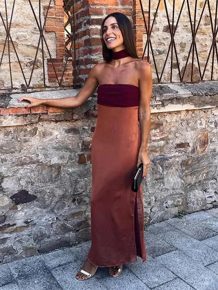 Ribbon Patchwork Strapless Chiffon Maxi Dress Women Off Shoulder Backless  Split Floor-Length Summer from Dhgate Basic & Casual Dresses - price 53.65