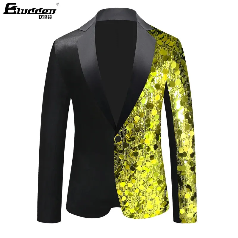 MORISTE Mens One Button Patchwork Paillettes Glitter Costume