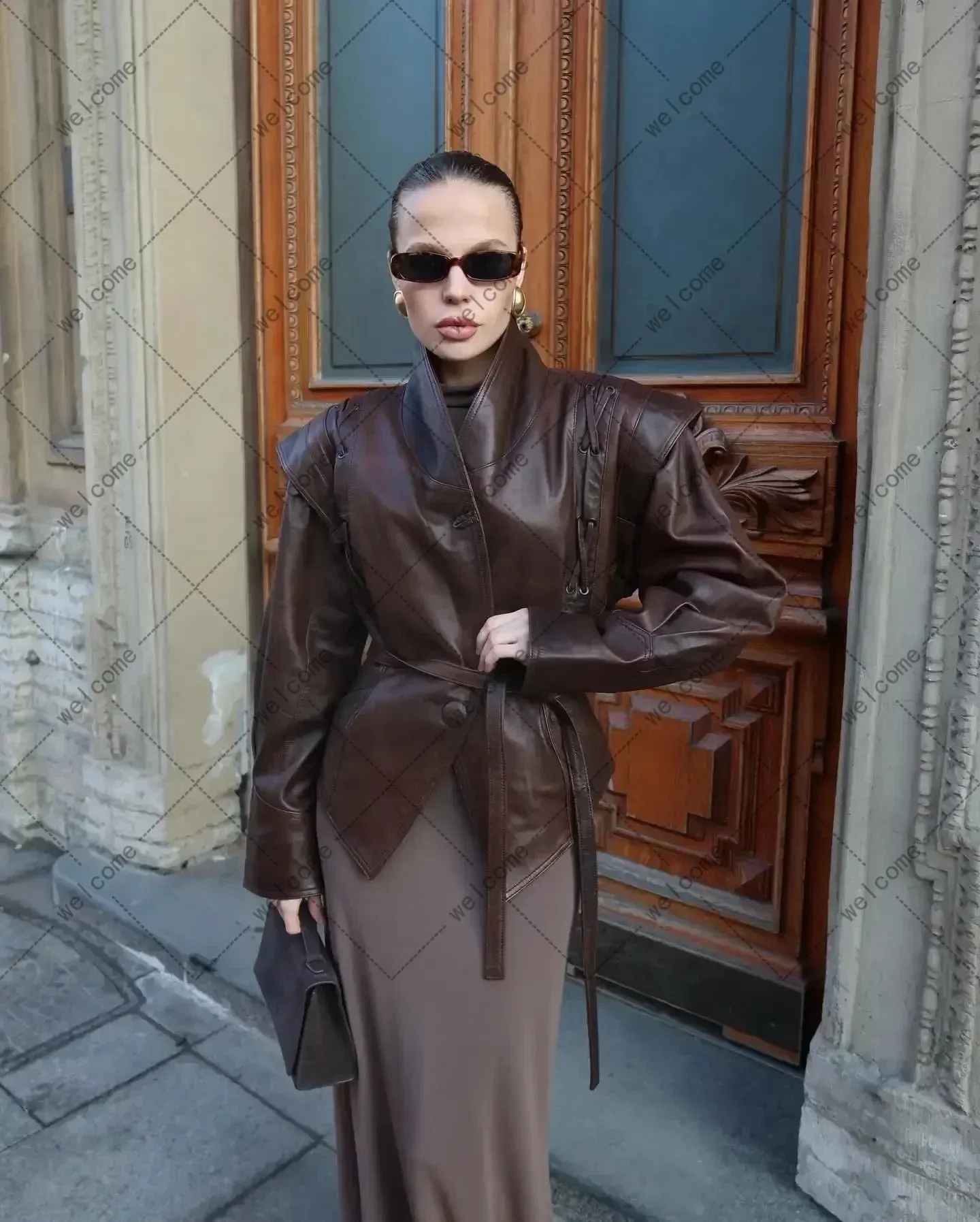 ジャケット・アウター THEREDTHREAD leather jacket long Mens Faux Leather Motorcycle Jacket Vintage Style Wine Red